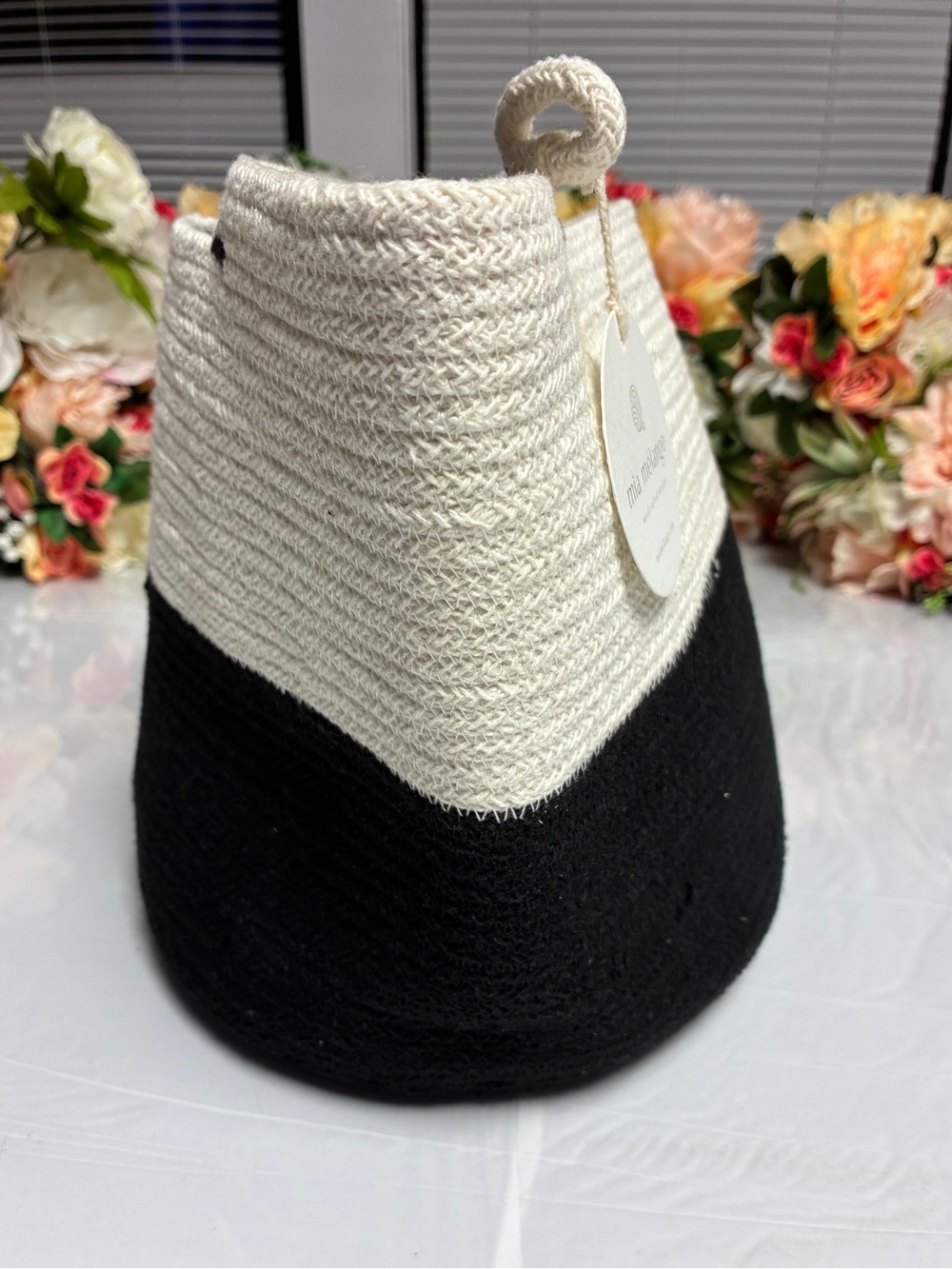 Mia Mélange Liquorice X-Large Organic Cotton Rope Cylinder Basket Black Ivory - Picture 5 of 14